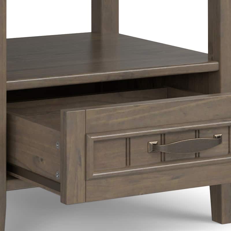 WYNDENHALL Rowan SOLID WOOD 20" Wide Rectangle Transitional End Table with Bottom Drawer in Smoky Brown - 18"d x 20" w x 20"h