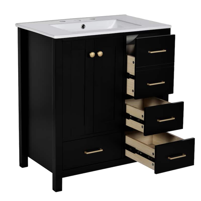 GDFStudio - Haverhill Modern Freestanding Bathroom Vanity with Ceramic Sink and 4 Drawers & Soft Closing Doors - 30'W
