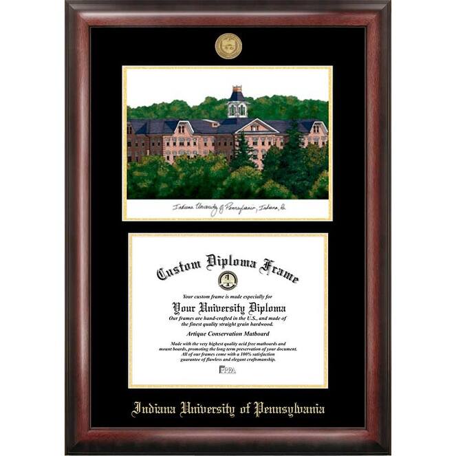 Indiana University of Pennsylvania 11w x 8.5h Gold Embossed Diploma Frame with Campus Images Lithograph