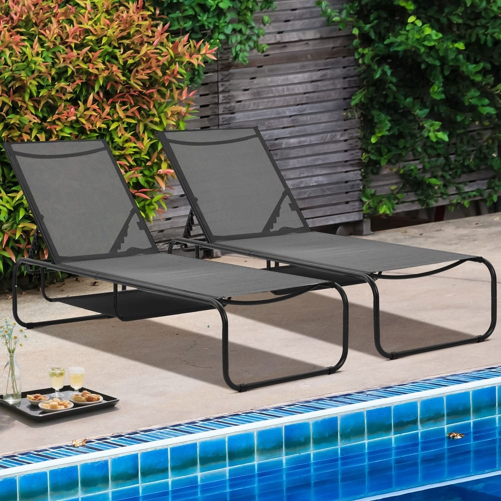 Ainfox 2 Pcs Chaise Lounge Outdoor Recliner Backyard Chair