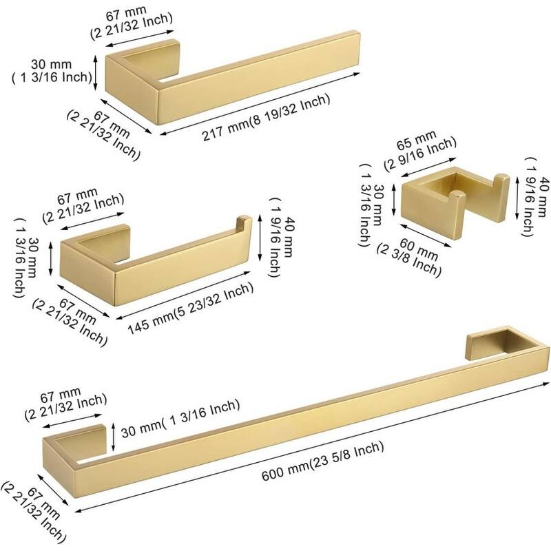Gold Towel Bar Set 4 Piece Bathroom Hardware Set Wall Mounted Stainless Steel Towel Bar, 23.6"