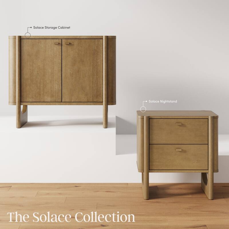 Solace Mid Century Modern 2-Drawer Nightstand with Solid Wood Frame and Rounded Details