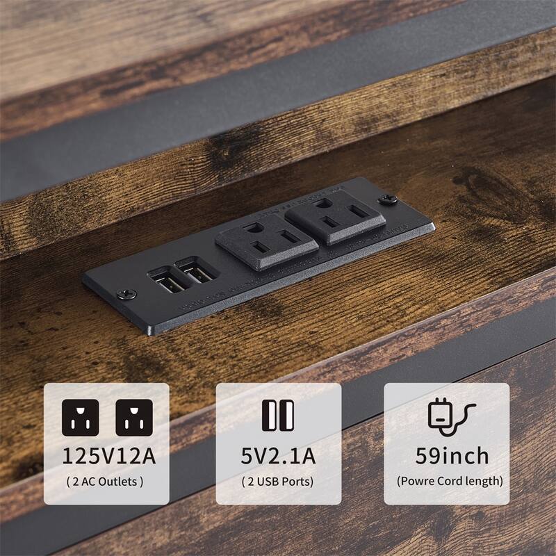 Queen Size LED Metal Bed Frame with Headboard and Charging Station