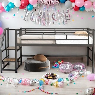 Twin Size Loft Bed with Storage Stairs and Strong Construction For Bedroom