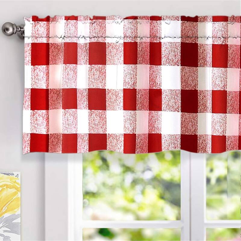 DriftAway Buffalo Checker Plaid Pattern Lined Window Valance - 52'' width x 18'' length - Red