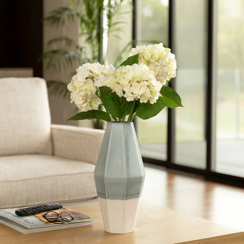 Decorative Vase - Blue Ceramic Triple Tone Faceted