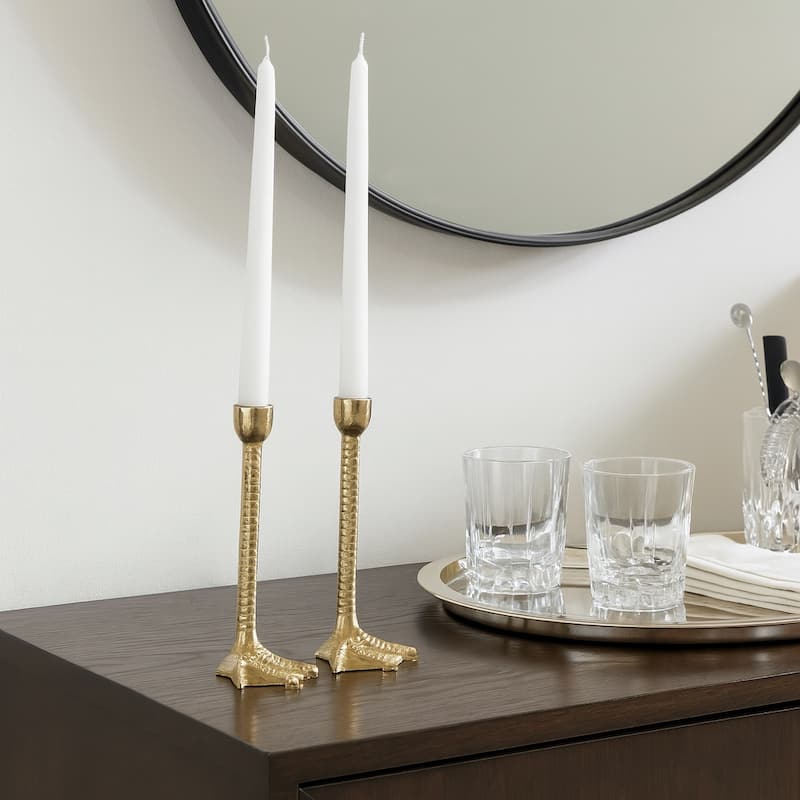 Metal Bird Legs Taper Candle Holders Set of 2 - Gold - 9.0"
