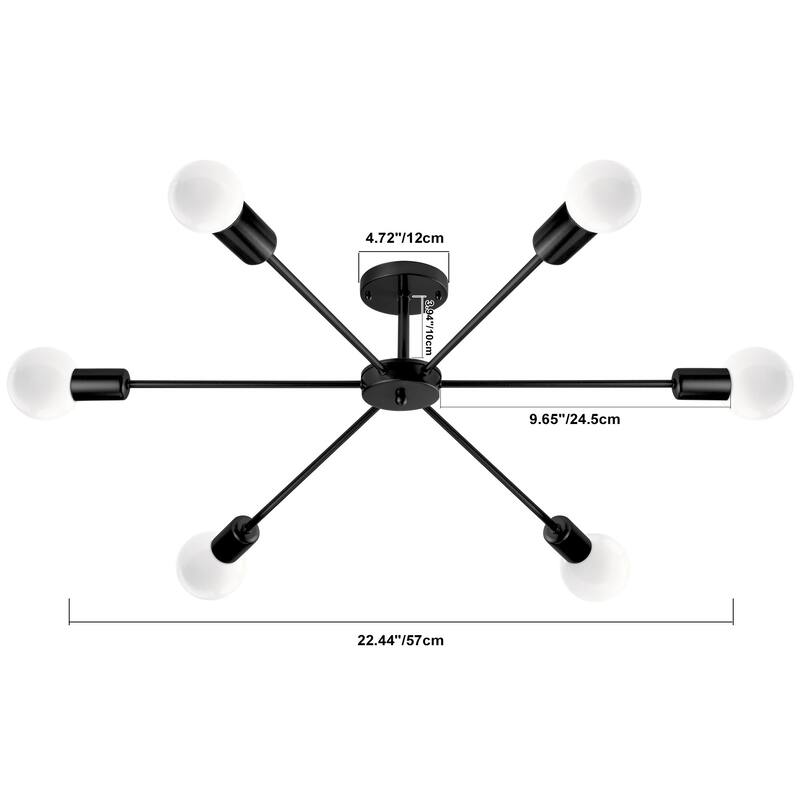 22.44 in. 6-Light Modern Semi- Flush Mount Ceiling Light with No Bulbs Included - 22.44''