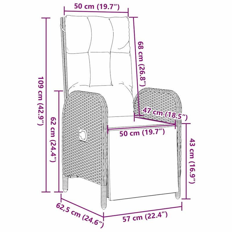 vidaXL Garden Dining Set with Cushion Grey Poly Rattan