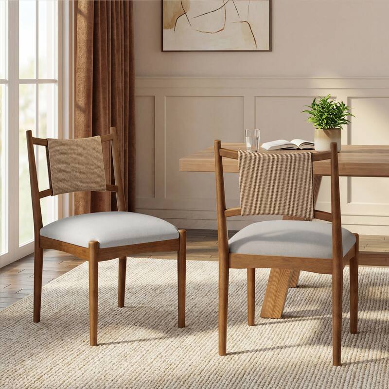 Christopher Knight Home - Mid-Century Set of 2 Upholstered Dining Chair with Woven Paper Rope Back - Beige,Brown