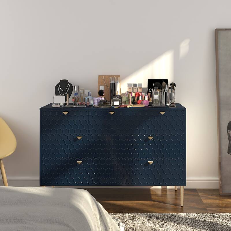 Multi-Functional TV Stand Storage Cabinet Sideboard Bucket Cabinet with Tapered Legs, Dresser Dining Cabinet with Drawers - Blue