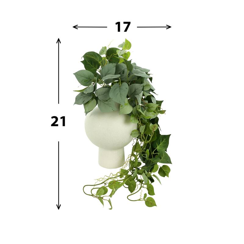 Ivy Arranged in Round Ceramic Vase - Green