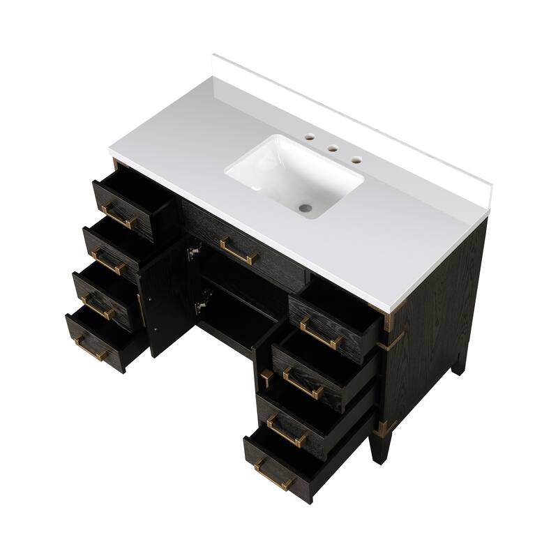 Laurel 48 in W x 22 in D Black Oak Single Bath Vanity and White Quartz Top