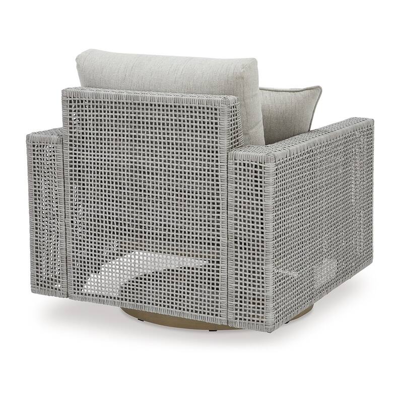 Yami 36 Inch Outdoor Swivel Lounge Chair, 1 Throw Pillow, Gray Wicker