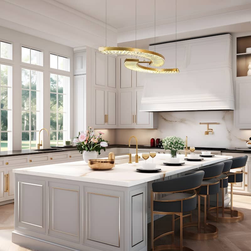 Modern Glam 1-Light LED Crystal Chandeliers Island Lights for Kitchen Island - W 40.4" x H 2" x D 16.1"