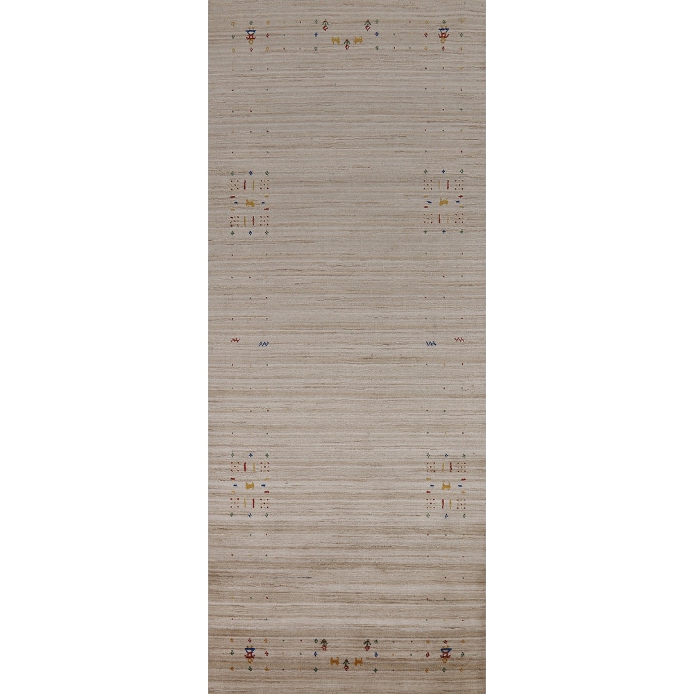 Striped Camel Gabbeh Indian Runner Rug Hand-Knotted Wool Carpet - 3'1" x 9'6"