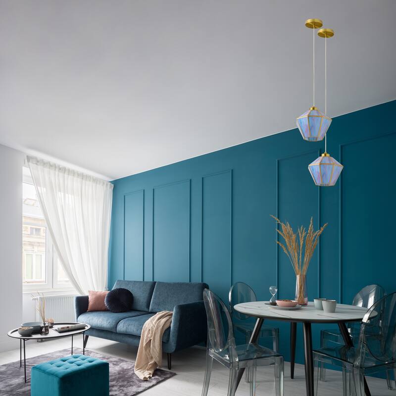 Margaux River of Goods Blue and Pink Stained Glass and Metal 10-Inch Pendant Light with Adjustable Hanging Cord