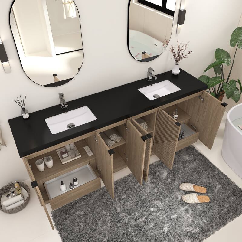 Milano 84" Freestanding Bathroom Vanity with Double Black Acrylic Sink