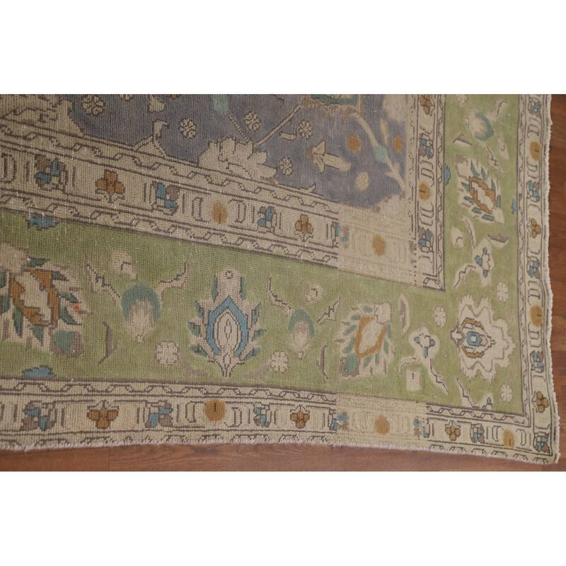 Vintage Distressed Over-Dyed Tabriz Persian Rug Handmade Wool Carpet - 9'6" x 12'7"