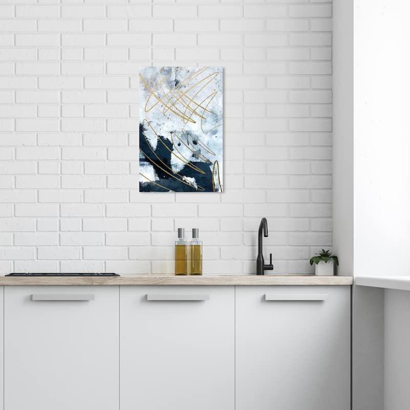 Wynwood Studio Canvas Abstract Muted Dance Blue and Metallic Gold Modern & Contemporary Wall Art Canvas Print - 24 x 16