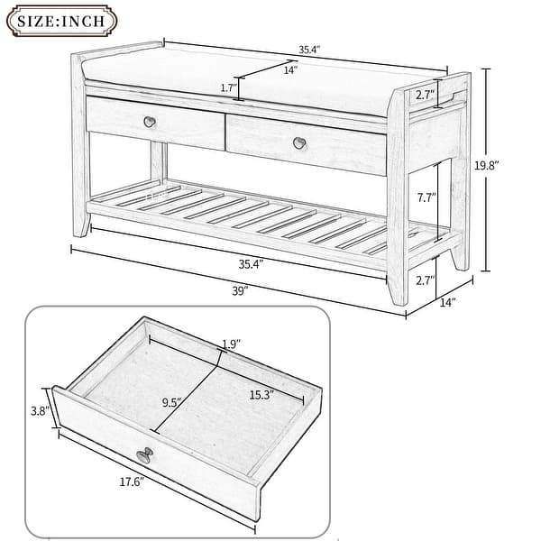 dimension image slide 0 of 2, Shoe Bench, Entryway Bench with Storage Shoe Storage Bench with Cushion Seating Entryway Bench