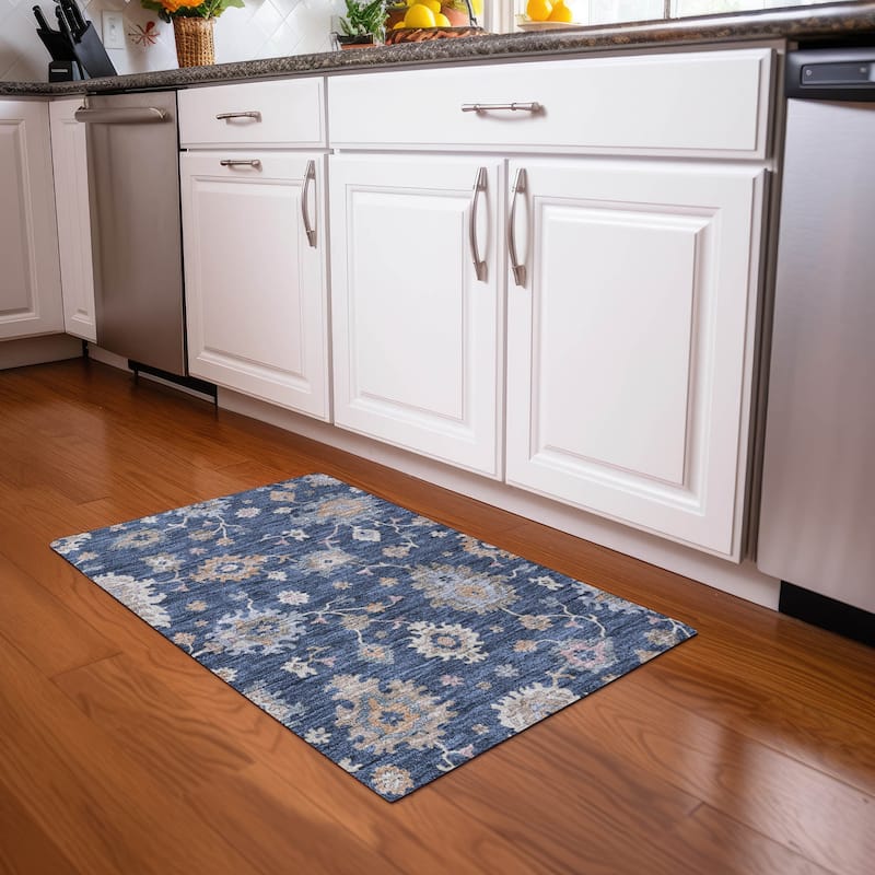 Machine Washable Indoor/ Outdoor Traditional Persian Chantille Rug - Navy - 1'8" x 2'6"