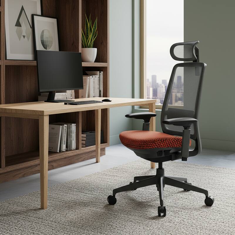 Ergonomic Office Chair, Mesh High Back, 4D Arms, Lumbar Support, Coral - Coral