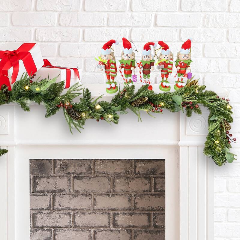 5" Elf Nutcracker Ornaments, Set of 5