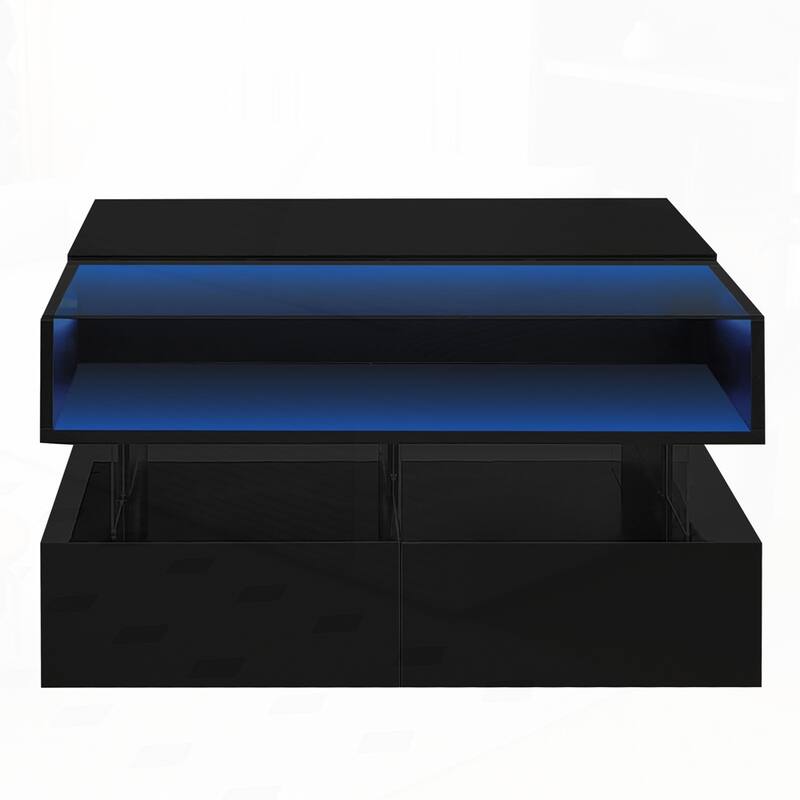 Square Coffee Table with Glass Top and High-Gloss Finish
