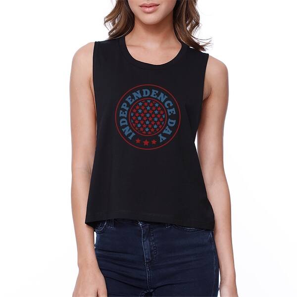 Shop Independence Day Womens Black Crewneck Cotton Graphic Crop