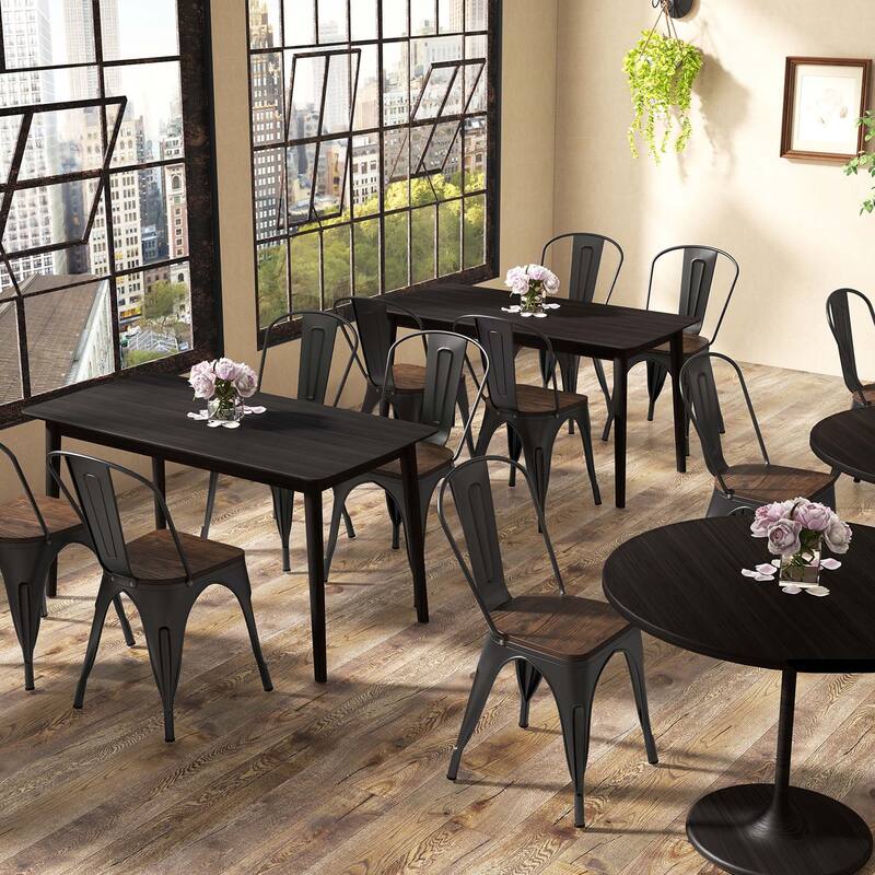 Gymax Metal Dining Chairs Set of 4 w/ Wood Seat & Removable Backrest