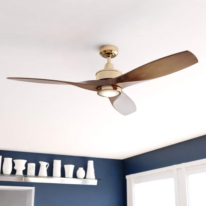Curtiss 3-speed 52-inch Indoor or Outdoor Ceiling Fan - Satin Brass - 52-in W x 16.25-in H x 52-in D