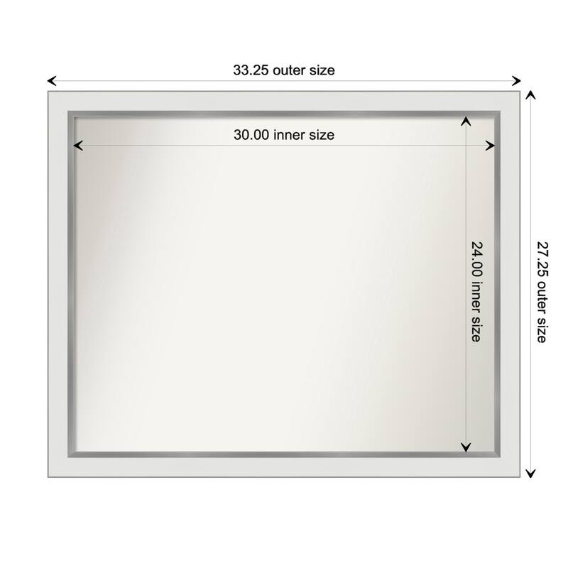 Eva White Silver Narrow Framed Non-Beveled Custom Wall Mirror, Bathroom Vanity Mirror - Outer Size: 33.25 x 27.25