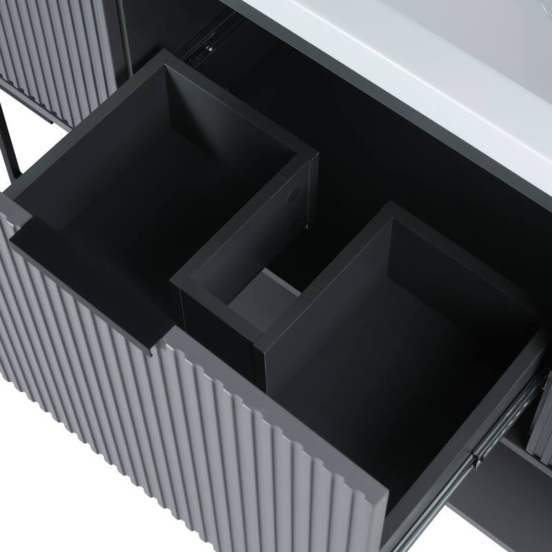 48 inch Rock Grey Plywood Freestanding Bathroom Vanity Set with Open shelf and Integrated Resin Sink