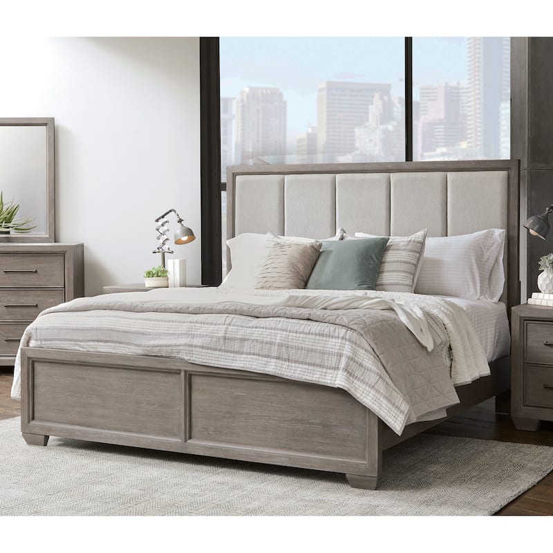 Roundhill Furniture Ennesley Gray Wood Upholstered Panel Bed - King