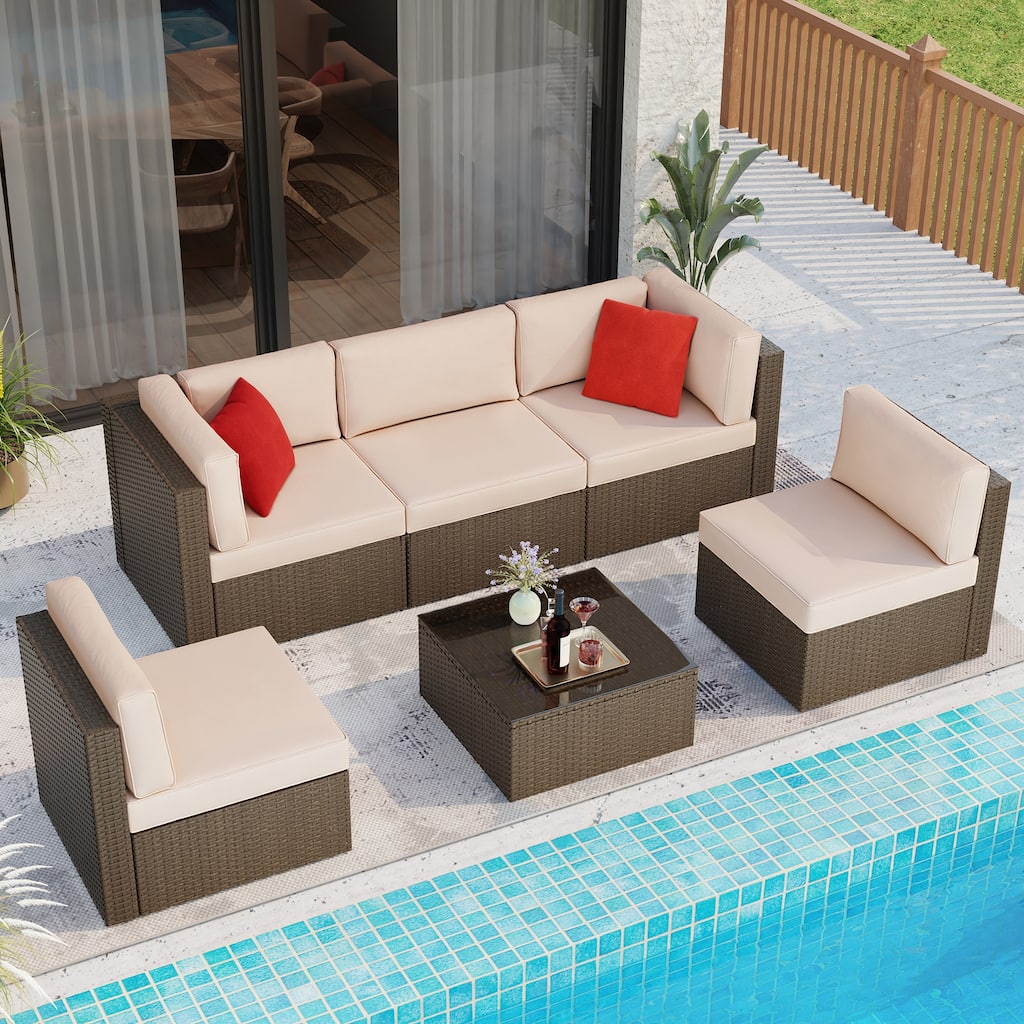 Futzca 6 Piece Patio Furniture Conversation Set with Pillow