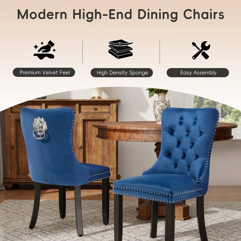 High-end Tufted Velvet Upholstered Nailhead Dining Chair Set of 4