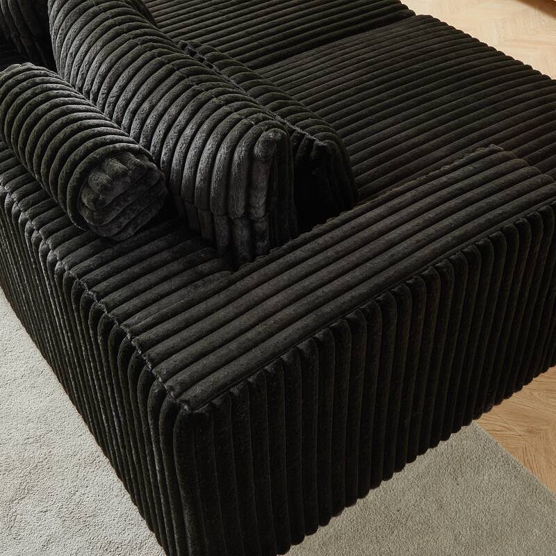 Oversized Modular Sectional Lounge Chaise, Corduroy Upholstered Boneless Sleeper Sofa, Reclining Loveseat Chair with 4 Pillows - Black