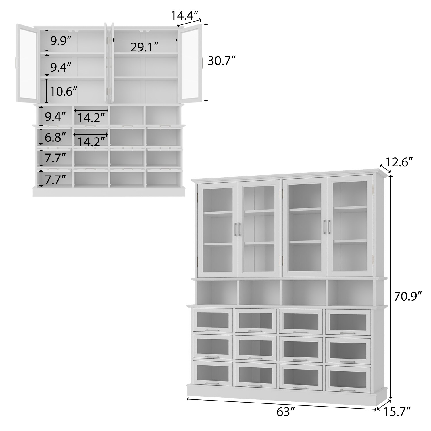 Modern Curio Display Cabinet 7-Tier Bookshelf with 16 Drawers