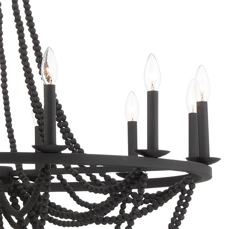 Fidenza 12-light Empire Farmhouse Solid Wood Beaded Chandelier with UL Certified - 37 inches