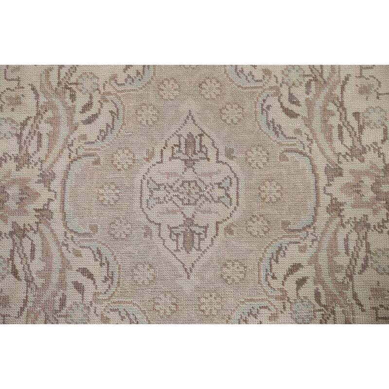 Hand Knotted Oriental 100% Wool Carpet Traditional Medallion Beige & Ivories Tabriz Area Rug - 9' 4'' X 6' 3''