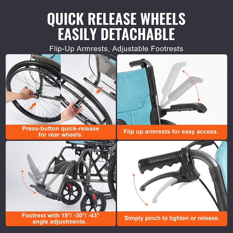 Wheelchair, Durable Aluminum Alloy Ultra-Lightweight Wheelchairs - 30lbs 22''