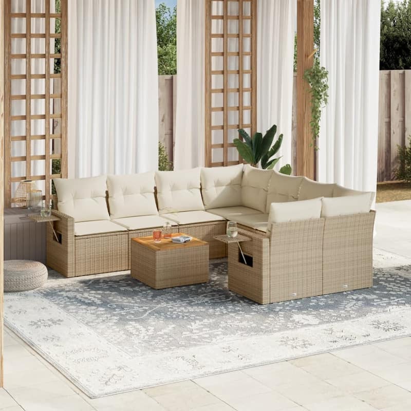vidaXL Garden Sofa Set PE rattan Large Modular Garden Sofa Set - Beige and Cream - 21.7 x 21.7 x 14.6 in (W x L x H)