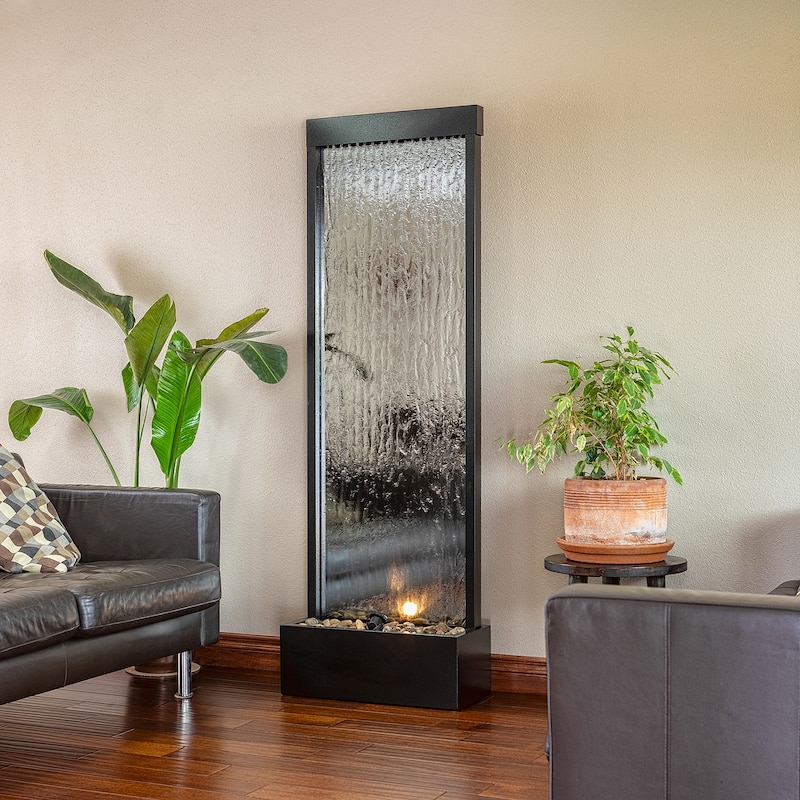 Alpine Corporation 72" Zen Mirror Waterfall Fountain with LED Lights and Stones