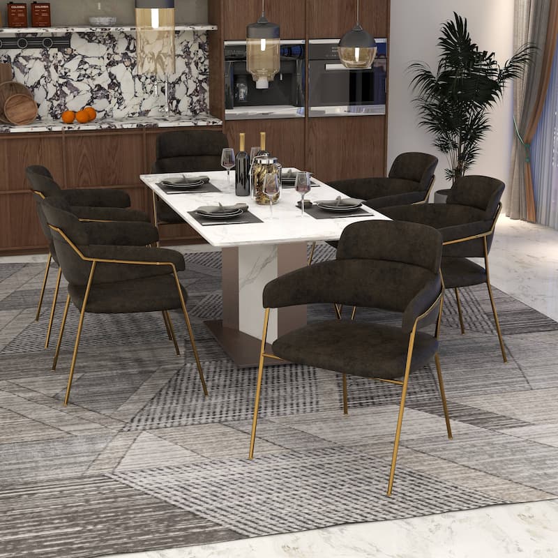 LeisureMod Axis Set of 2 Modern Upholstered Dining Chairs with Gold Stainless Steel Legs, Pair of Accent Side Chairs for Kitchen