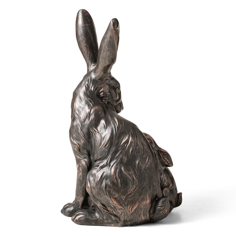 Glitzhome MGO Bronze Mom and Baby Rabbit Statue Standing Bunny Figurine