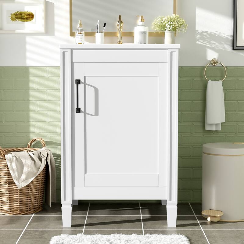 20" Modern Black Bathroom Vanity‌ – Ceramic Sink, Soft-Close Doors & Adjustable U-Shelf