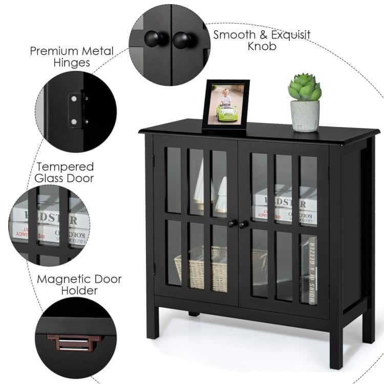 Glass Door Sideboard Console Storage Buffet Cabinet - 32" x 14" x 31" (L x W x H)