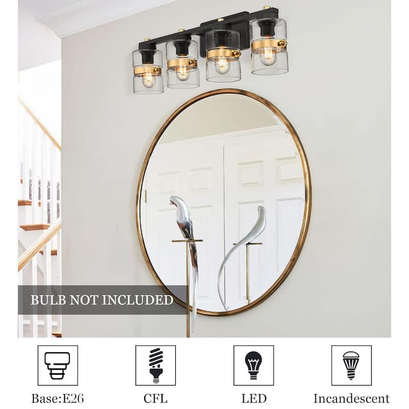 Modern 4-Light Bathroom Vanity Light,Fixtures Over Mirror with Clear Glass,White or Black and Gold Finish
