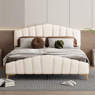 Queen Size Velvet Platform Bed with Thick Fabric